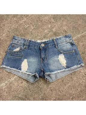 Vintage Y2K Low Rise Denim Micro Shorts Zip Detail